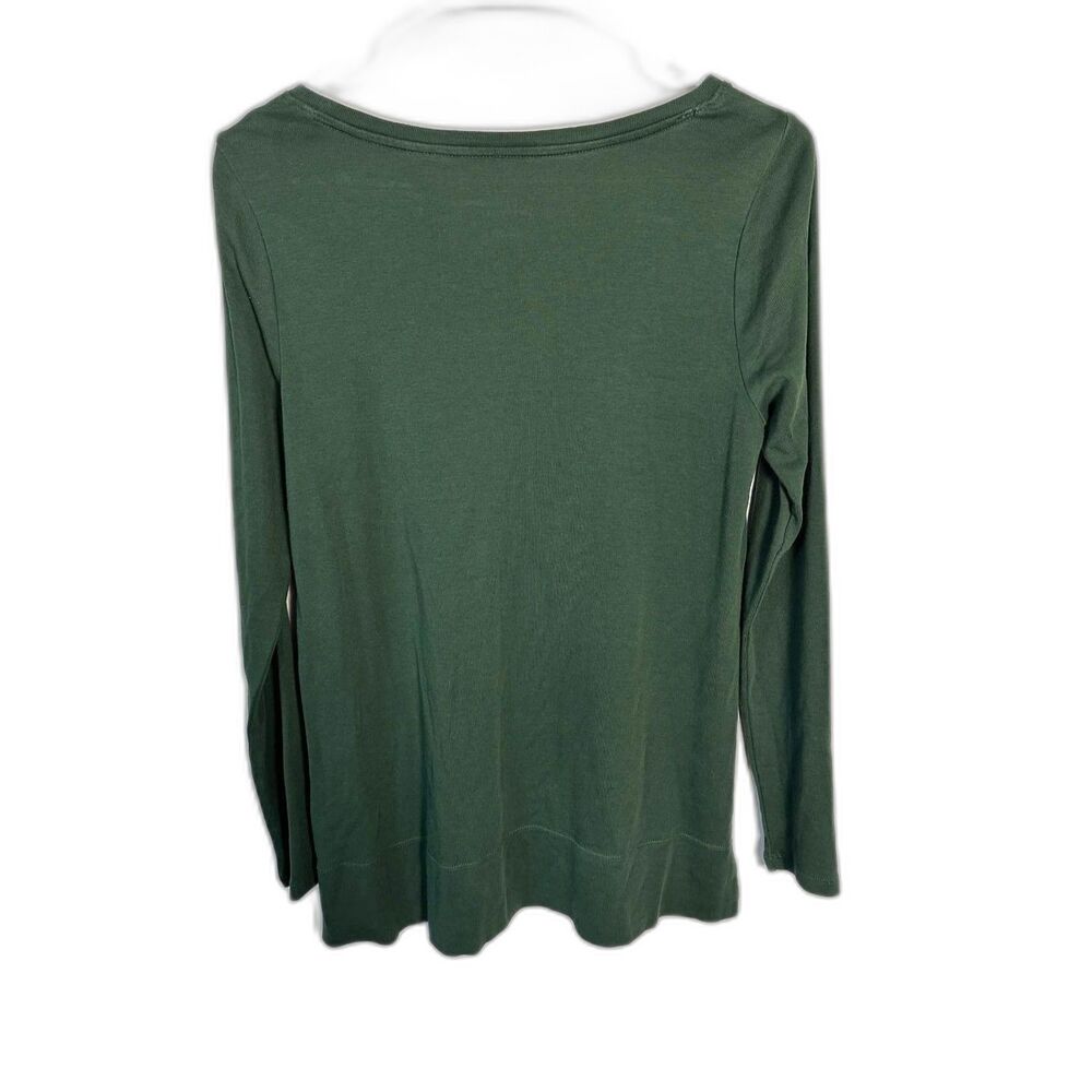 J. Jill Pima Cotton V-Neck Long Sleeve Tee S Forest Green Casual Basic Top - Picture 2 of 6